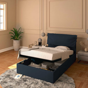 Letto contenitore piazza e mezza in ecopelle sfoderabile blu notte Baldiflex Licia Soft 