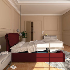 Letto contenitore piazza e mezza in ecopelle sfoderabile bordeaux Baldiflex Licia Soft laterale