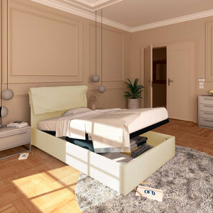 Letto contenitore piazza e mezza in ecopelle sfoderabile crema Baldiflex Licia Soft lato