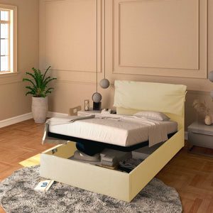 Letto contenitore piazza e mezza in ecopelle sfoderabile crema Baldiflex Licia Soft 