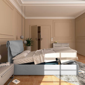 Letto contenitore piazza e mezza in ecopelle sfoderabile grigio chiaro Baldiflex Licia Soft laterale