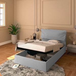 Letto contenitore piazza e mezza in ecopelle sfoderabile grigio chiaro Baldiflex Licia Soft 