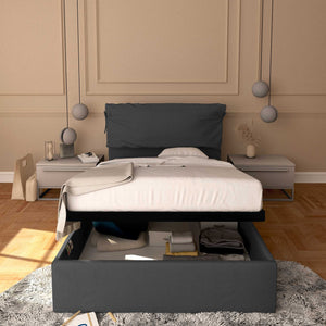Letto contenitore piazza e mezza in ecopelle sfoderabile grigio scuro Baldiflex Licia Soft fronte