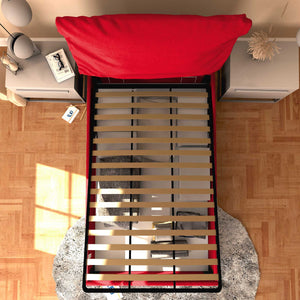 Letto contenitore piazza e mezza in ecopelle sfoderabile rosso Baldiflex Licia Soft dall'alto