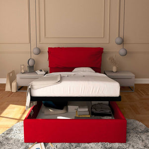 Letto contenitore piazza e mezza in ecopelle sfoderabile rosso Baldiflex Licia Soft fronte