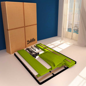 Letto contenitore piazza e mezza in ecopelle sfoderabile verde mela Baldiflex Licia Soft cartone