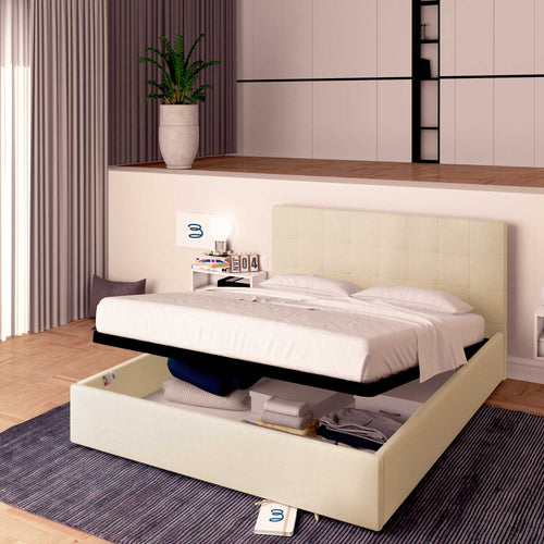 Letto contenitore una piazza e mezza in tessuto beige Baldiflex Dublino