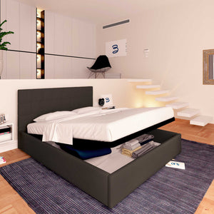 Letto contenitore una piazza e mezza in tessuto caffè Baldiflex Dublino lato