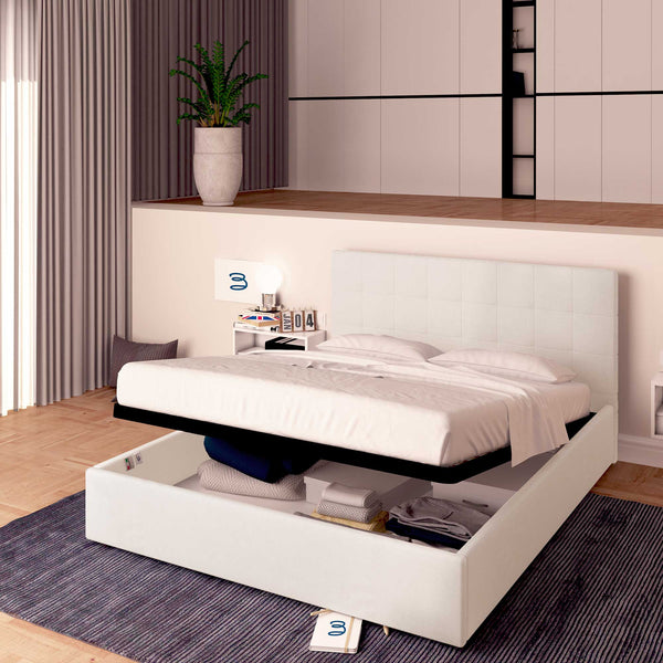 Letto contenitore una piazza e mezza in tessuto grigio chiaro Baldiflex Dublino