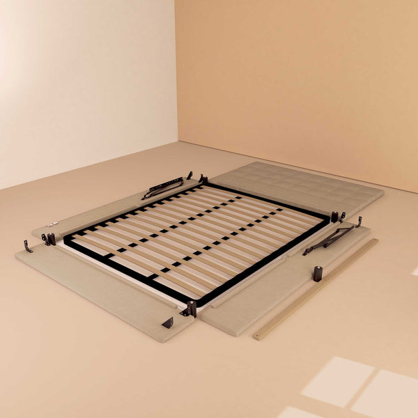 Letto contenitore una piazza e mezza in tessuto grigio talpa Baldiflex Dublino struttura