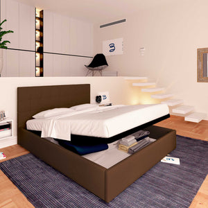 Letto contenitore una piazza e mezza in tessuto marrone Baldiflex Dublino lato