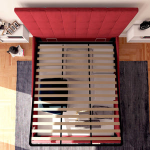 Letto contenitore una piazza e mezza in tessuto rosso Baldiflex Dublino dall'alto