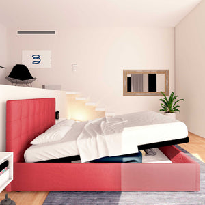 Letto contenitore una piazza e mezza in tessuto rosso Baldiflex Dublino laterale