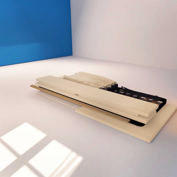 Letto contenitore una piazza e mezza in tessuto sfoderabile beige Licia Soft Baldiflex struttura