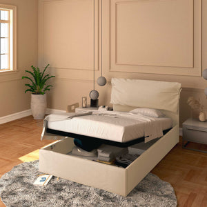 Letto contenitore una piazza e mezza in tessuto sfoderabile beige Licia Soft Baldiflex 