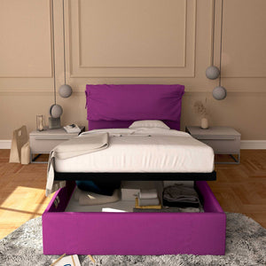 Letto contenitore una piazza e mezza in tessuto sfoderabile fucsia Baldiflex Licia Soft  fronte