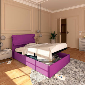 Letto contenitore una piazza e mezza in tessuto sfoderabile fucsia Baldiflex Licia Soft lato