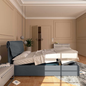 Letto contenitore una piazza e mezza in tessuto sfoderabile grigio antracite Baldiflex Licia Soft laterale