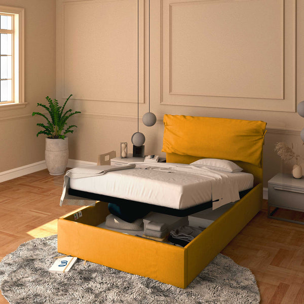 Letto contenitore una piazza e mezza in tessuto sfoderabile mango Baldiflex Licia Soft 