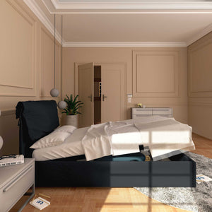 Letto contenitore una piazza e mezza in tessuto sfoderabile nero Baldiflex Licia Soft laterale