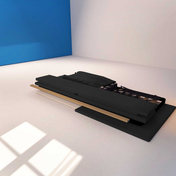 Letto contenitore una piazza e mezza in tessuto sfoderabile nero Baldiflex Licia Soft struttura