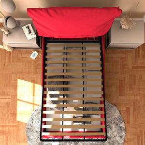 Letto contenitore una piazza e mezza in tessuto sfoderabile rosso Baldiflex Licia Soft dall'alto