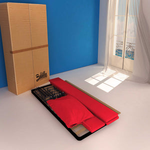 Letto contenitore una piazza e mezza in tessuto sfoderabile rosso Baldiflex Licia Soft cartone