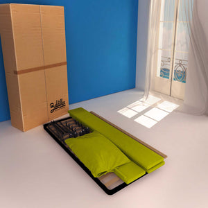 Letto contenitore una piazza e mezza in tessuto sfoderabile verde Baldiflex Licia Soft cartone