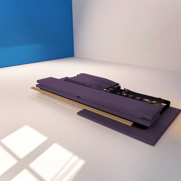 Letto contenitore una piazza e mezza in tessuto sfoderabile viola Baldiflex Licia Soft struttura