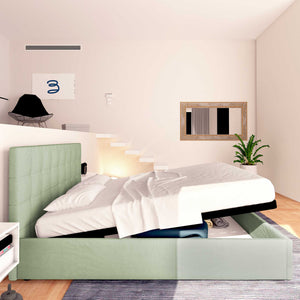 Letto contenitore una piazza e mezza in tessuto verde menta Baldiflex Dublino laterale