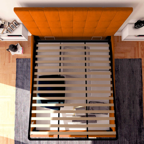 Letto contenitore singolo in ecopelle arancione Baldiflex Dublino alto