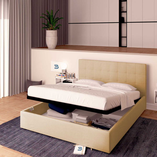 Letto contenitore singolo in ecopelle beige Baldiflex Dublino