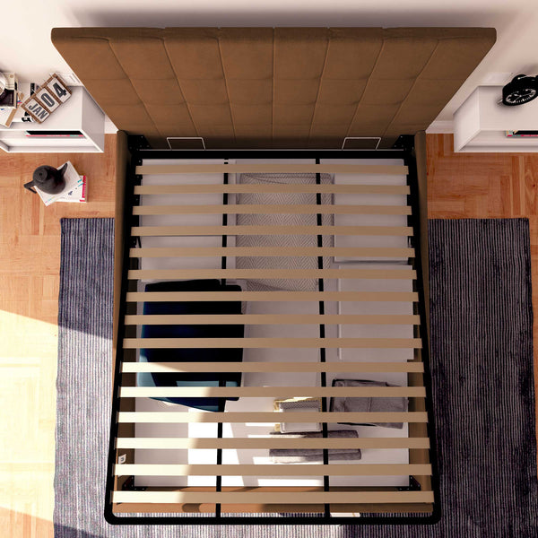 Letto contenitore singolo in ecopelle caffè Baldiflex Dublino alto