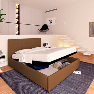 Letto contenitore singolo in ecopelle caffè Baldiflex Dublino lato