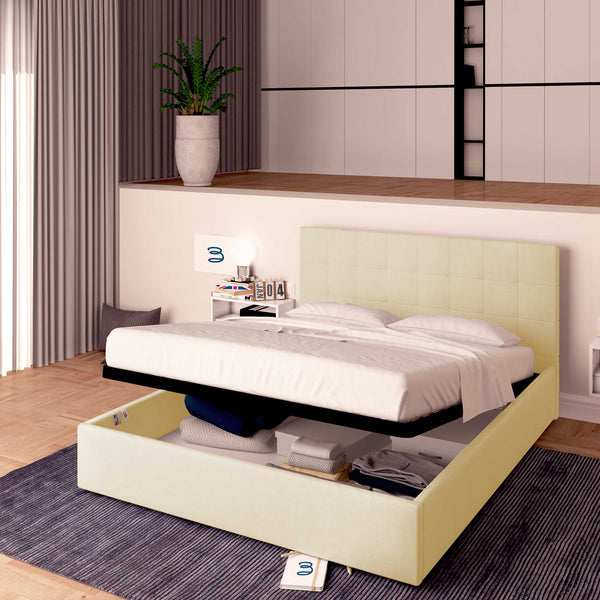 Letto contenitore singolo in ecopelle crema Baldiflex Dublino