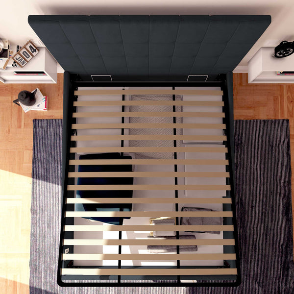 Letto contenitore singolo in ecopelle grigio scuro Baldiflex Dublino alto