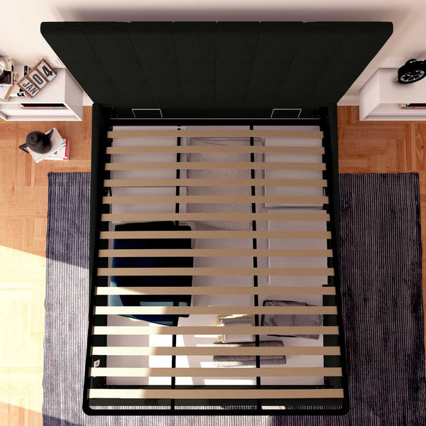 Letto contenitore singolo in ecopelle nero Baldiflex Dublino alto