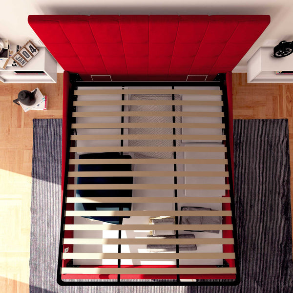 Letto contenitore singolo in ecopelle rosso Baldiflex Dublino alto