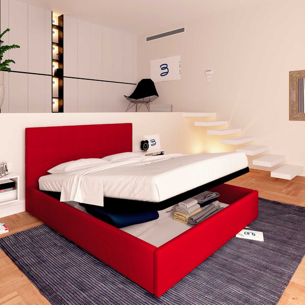 Letto contenitore singolo in ecopelle rosso Baldiflex Dublino lato