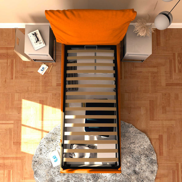 Letto contenitore singolo in ecopelle sfoderabile arancione Baldiflex Licia Soft dall'alto