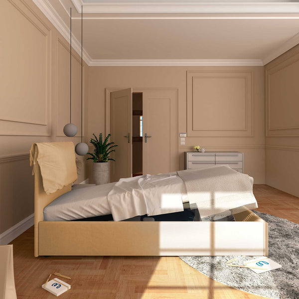 Letto contenitore singolo in ecopelle sfoderabile beige Baldiflex Licia Soft laterale