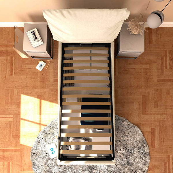 Letto contenitore singolo in ecopelle sfoderabile beige chiaro Baldiflex Licia Soft dall'alto