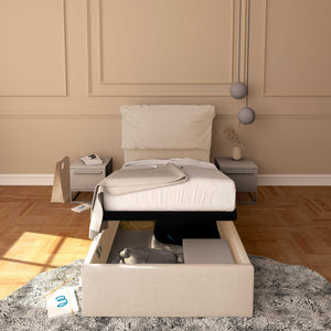 Letto contenitore singolo in ecopelle sfoderabile bianco Baldiflex Licia Soft fronte