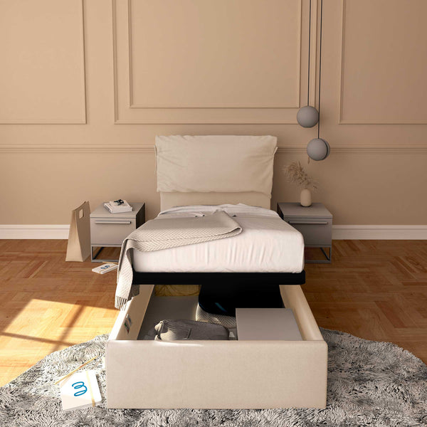 Letto contenitore singolo in ecopelle sfoderabile bianco Baldiflex Licia Soft fronte