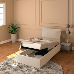 Letto contenitore singolo in ecopelle sfoderabile bianco Baldiflex Licia Soft 