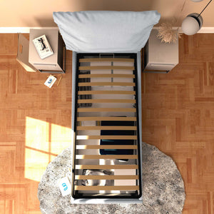 Letto contenitore singolo in ecopelle sfoderabile grigio chiaro Baldiflex Licia Soft dall'alto