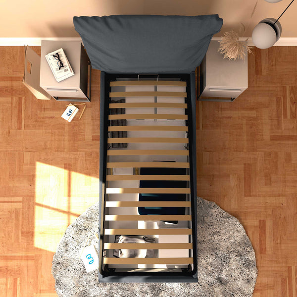 Letto contenitore singolo in ecopelle sfoderabile grigio scuro Baldiflex Licia Soft dall'alto