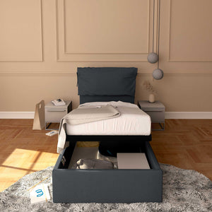 Letto contenitore singolo in ecopelle sfoderabile grigio scuro Baldiflex Licia Soft fronte
