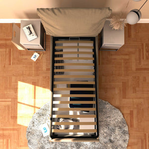 Letto contenitore singolo in ecopelle sfoderabile grigio talpa Baldiflex Licia Soft dall'alto