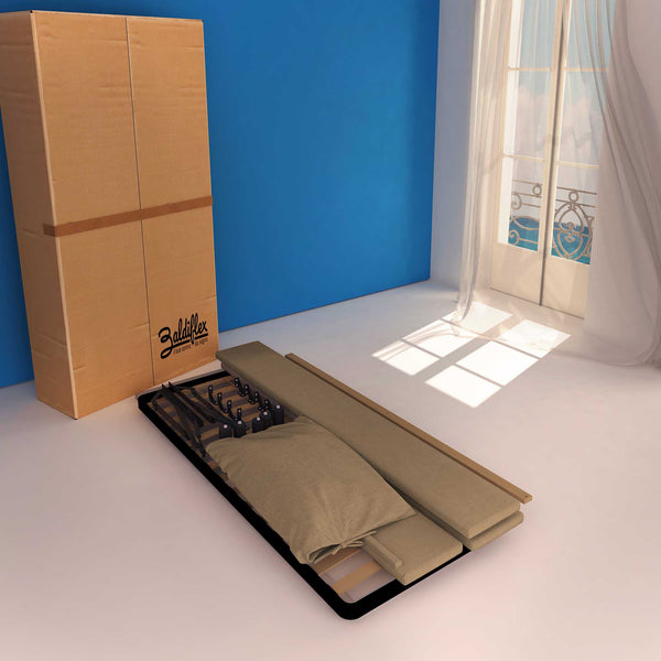 Letto contenitore singolo in ecopelle sfoderabile grigio talpa Baldiflex Licia Soft cartone